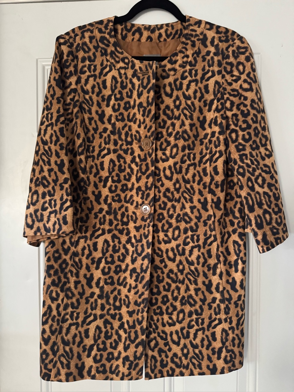 Leopard Print Jacket with Button Close 3/4 sleeves, Size 12